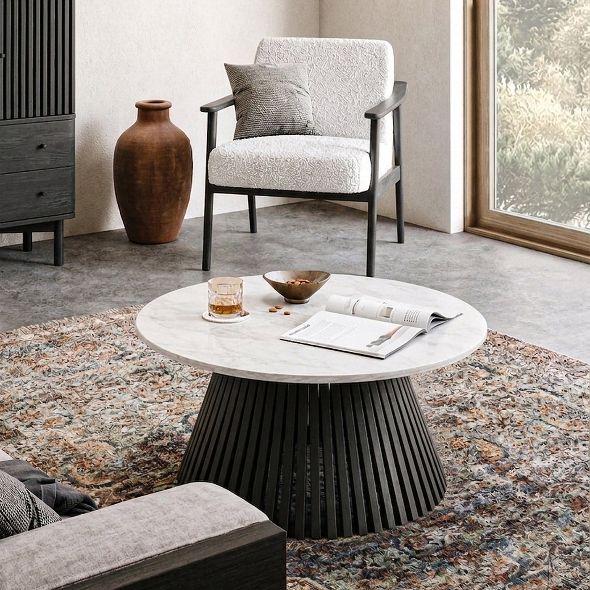 Shorwell Black & Marble 80cm Round Coffee Table